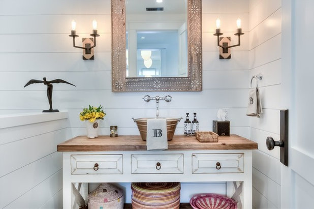 Farmhouse Powder Room by William Guidero Planning and Design