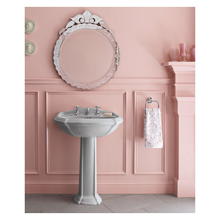 Kohler Portrait Pedestal & Antique Wide-spread Faucet - Shabby-chic Style - Powder Room - Denver ...