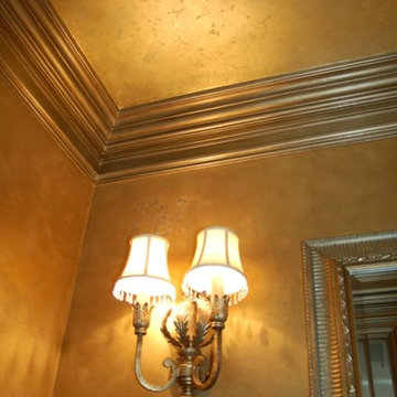 Metallic Gold Plaster Troweled Walls, Gilded Ceiling, Metallic Glazed Trim