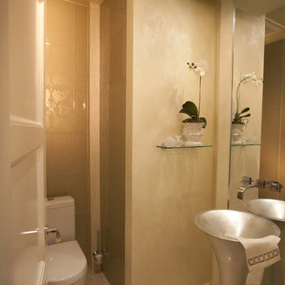 Trendy powder room photo in Miami with a pedestal sink