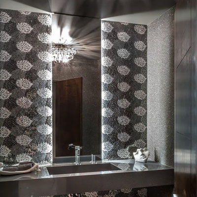 Large minimalist powder room photo in Houston with an integrated sink