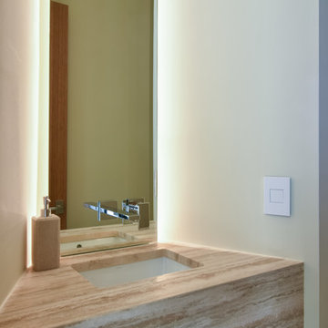 Modern Powder Room Floating Stone Vanity Light Mirror