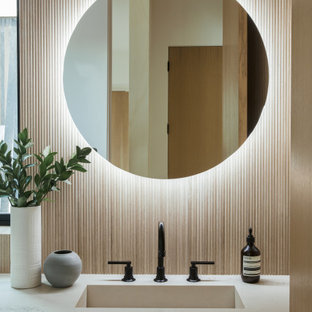 Powder room - small modern powder room idea in Los Angeles