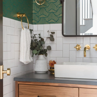 75 Beautiful Subway Tile Wallpaper Powder Room Pictures Ideas October 21 Houzz