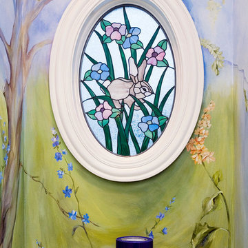 Oval Stained Glass Window in Powder Room