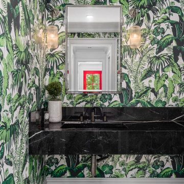 Palm Leaf Wallpaper Powder Room
