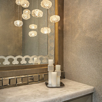 Pendant Lights Sparkle in a Neutral Powder Room
