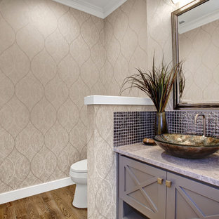 75 Beautiful Glass Tile Powder Room With Marble Countertops Pictures Ideas June 2021 Houzz