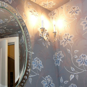 Powder room embroidered fabric ceiling