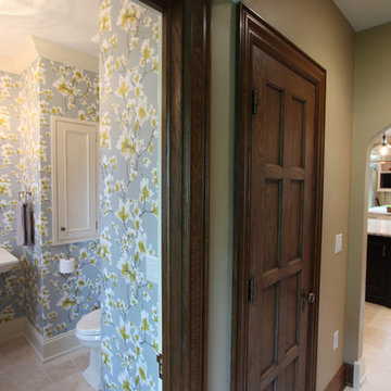 Powder Room off Kitchen with Wallpaper on Walls