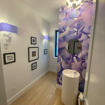 Powder Room - Transitional Oceanview Home; custom hand made wallpaper close-up p