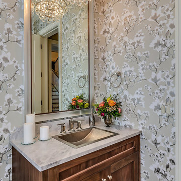 Powder Room with a Chandelier