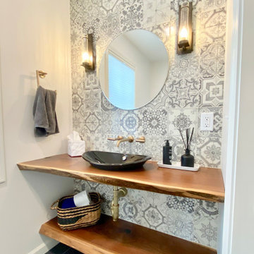 Powder Room with accent wall