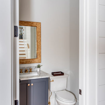 Powder Room with Brass Lantern and Fixtures