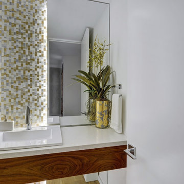 Powder Room with Hidden Storage Drawer and Floating Vanity
