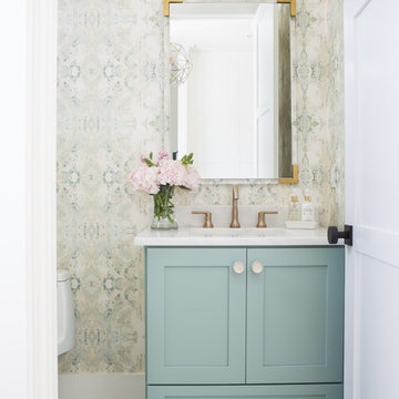 Powder Room with Wallpaper