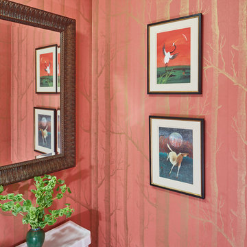 Powder Room with wallpaper