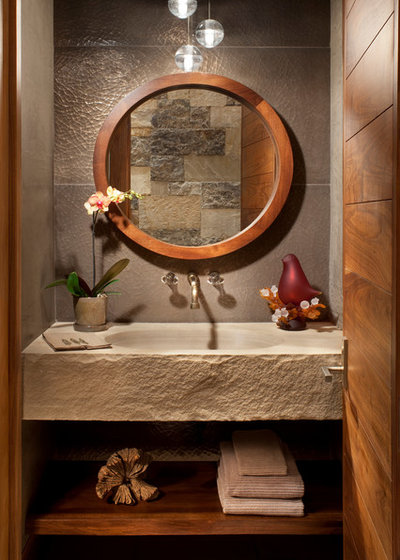 Rustic Powder Room by Suman Architects