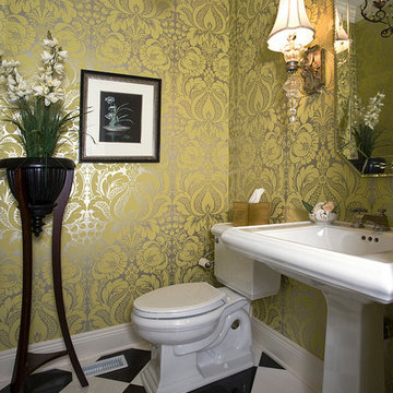 Traditional Kenilworth Formal Powder Room with Black and White Checkered Floor