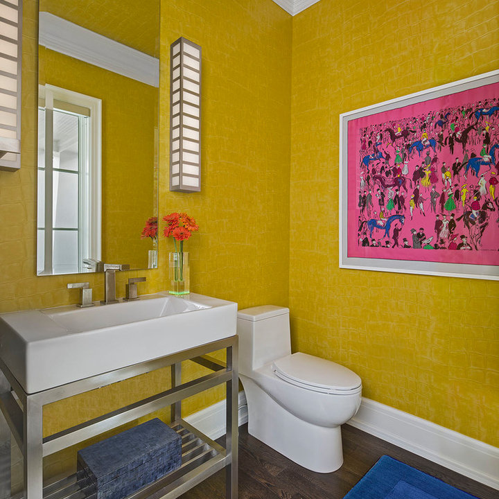 75 Beautiful Transitional Yellow Powder Room Ideas & Designs - December ...
