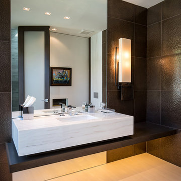 Trousdale Beverly Hills modern home luxury powder room guest bathroom with textu