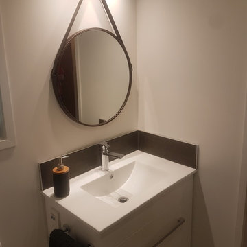 Vanity in renovated guest bathroom