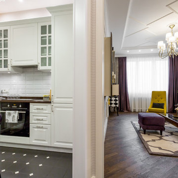 Белое, черное и яркие тона - реализованный проект квартиры в Москве.