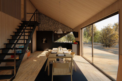 Diseño de sala de estar actual grande con suelo de baldosas de cerámica y suelo beige