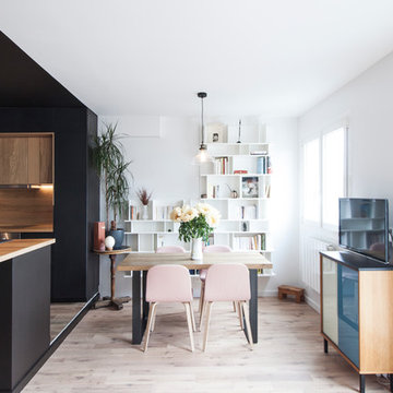 Une salle de séjour scandinave - Rénovation d’un appartement à Paris-Buttes Chau
