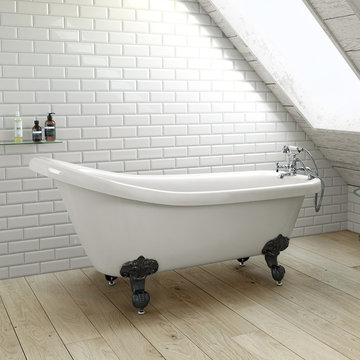 1550mm Victoria Traditional Roll Top Slipper Bath - Black Ball Feet - Small