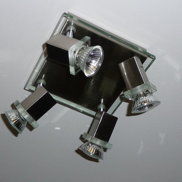 Plafonnier design acier brossé et verre pour salle de bain