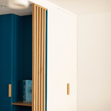 Rénovation d'un appartement en bleu et en bois à Paris - Projet Cimarosa
