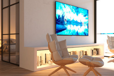 Large minimalist loft-style living room photo in Palma de Mallorca