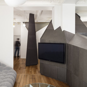 Salon contemporain dans un appartement dans le XIV