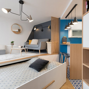 UN STUDIO COCOONING – Rénovation d’une petite surface/mobiliers sur-mesure