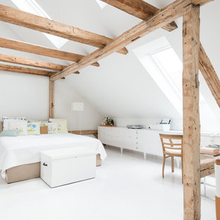 Modernes Hauptschlafzimmer mit weißer Wandfarbe und Linoleum in Dortmund