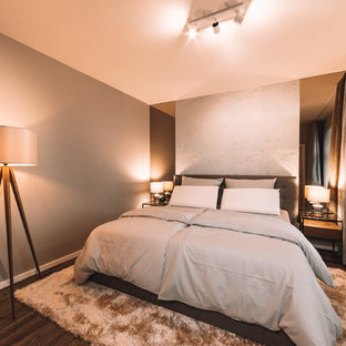Mittelgroßes Modernes Hauptschlafzimmer mit grauer Wandfarbe, Vinylboden und braunem Boden in Leipzig