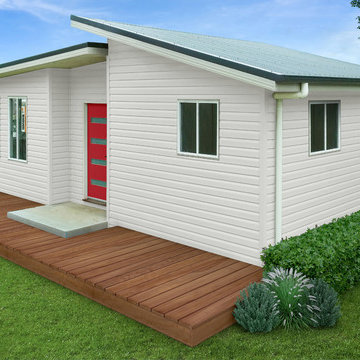 Granny Flat with skillion roof and red door pop
