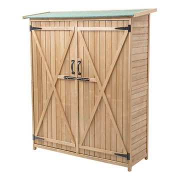 64" Wooden Storage Shed Outdoor Fir Wood Cabinet