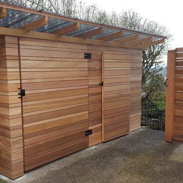 Clear Cedar fences, gates, shed, bin screen