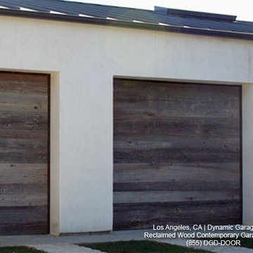 Contemporary Garage Doors Crafted in Rustic, Reclaimed Wood Salvaged from a Barn