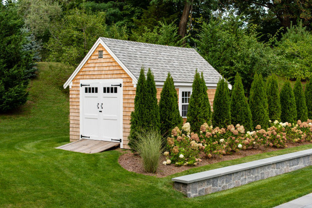Traditional Shed by Amy Martin Landscape Design