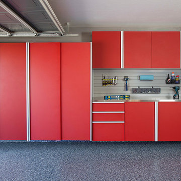 Garages- Pewter and Red Cabinets