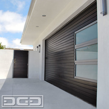 Modern Garage Door, Matching Pedestrian Gates & Steel Architectural Entry Gates