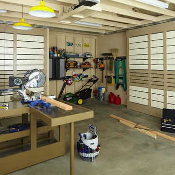 Multipurpose Garage Workspace with Sliding Doors