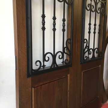 Round Top Iron Grille Operational Wood Artistic Double Door