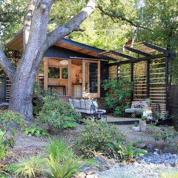 The Shudio and patio with dry river bed in foreground