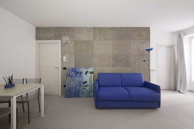 Esempio di un piccolo soggiorno contemporaneo chiuso con pareti grigie, pavimento in cemento, nessun camino, nessuna TV e pavimento grigio