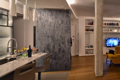 Casa F - vista panoramica del soggiorno con cucina
