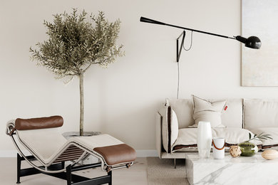 Foto di un soggiorno country con pareti bianche e parquet chiaro